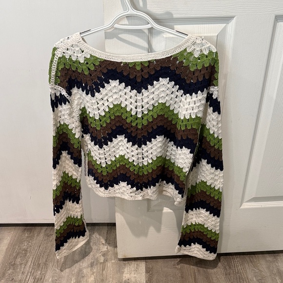 Crochet Chevron Long Sleeve Sweater - Picture 2 of 2